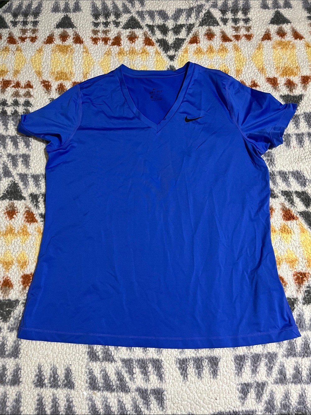 Nike Women's V-Neck Athletic Tee in Royal Blue with Black Swoosh